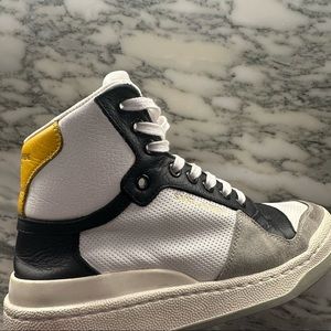 Saint Laurent White & Yellow Paneled High-Top Sneakers, size 6 (36.5 eu)